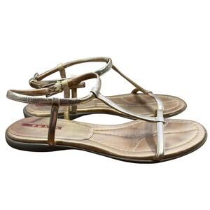 Prada Gold T Strap Sandals Size US 7.5